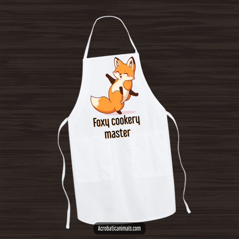 Funny Fox Cartwheel Apron: Features a playful fox doing a cartwheel, kitchen wear designed for chefs and home cooks who love humor.