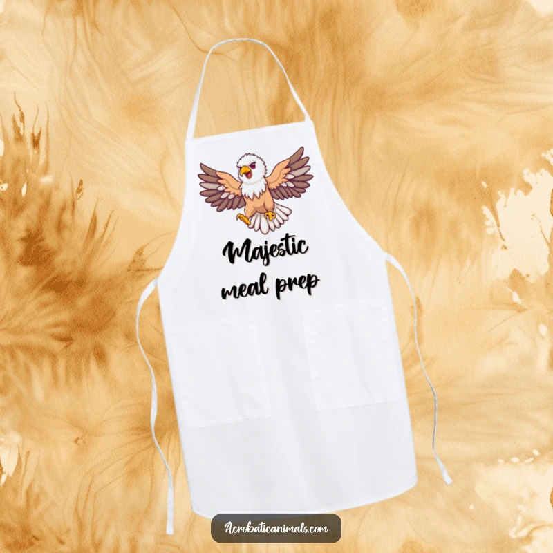 Funny eagle apron with a proud bird soaring with outstretched wings in a loop, ideal for patriotic kitchen humor.