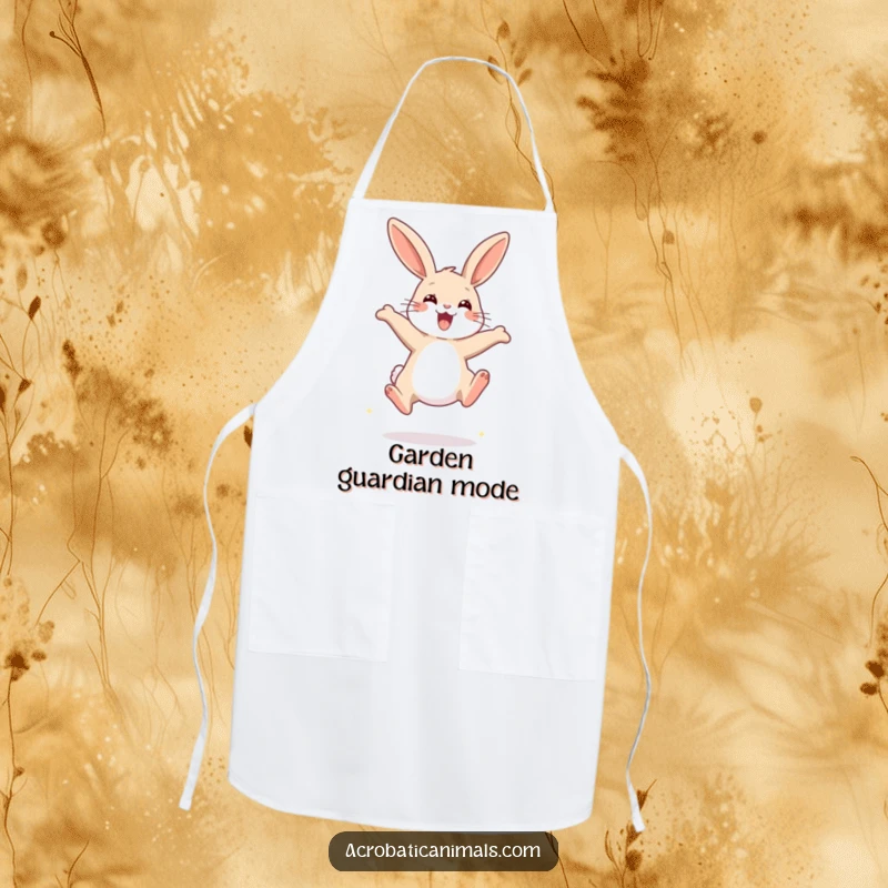 Funny Rabbit Jump Apron featuring a happy rabbit performing a high jump, adding cheer to cooking and kitchen tasks.