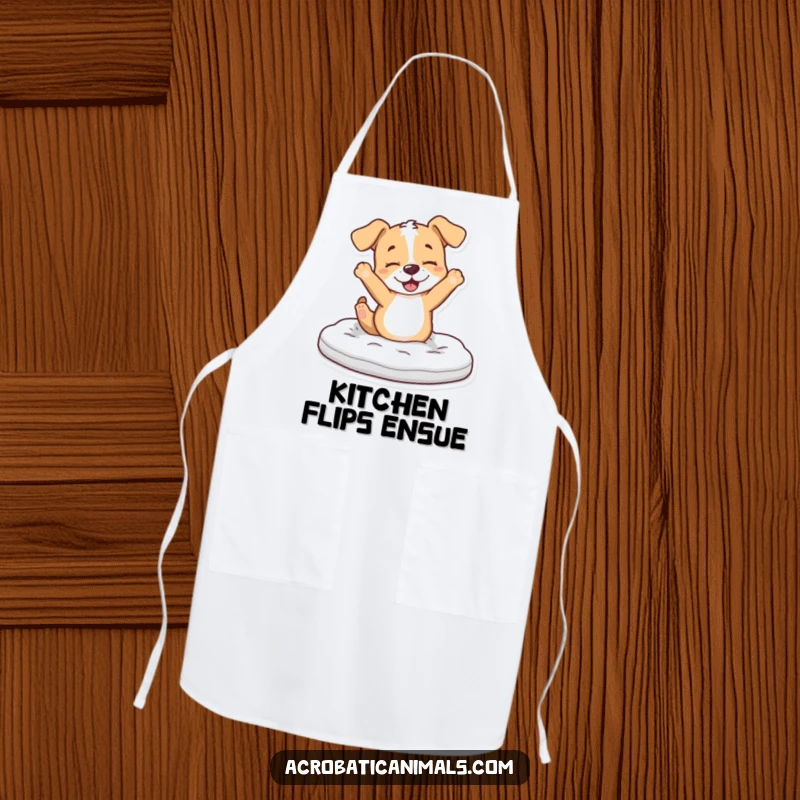 Funny Puppy Apron: A playful puppy character flips over a foam mat, bringing energetic fun to cooking.