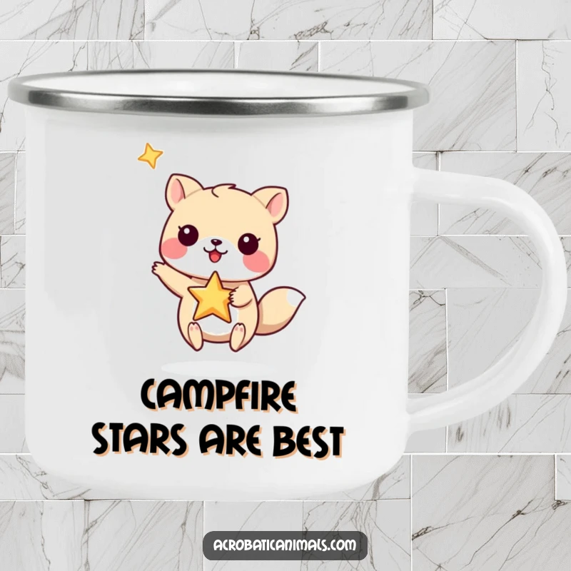 Funny Camping Mug: A small animal balancing a star on its paw, perfect for ambitious outdoor adventures.