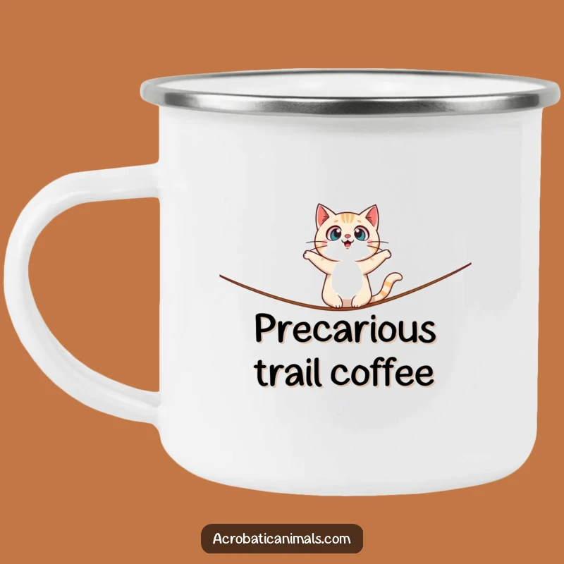 Funny Cat Tightrope Camping Mug: Adventure with Surprised Balance, Perfect Gift