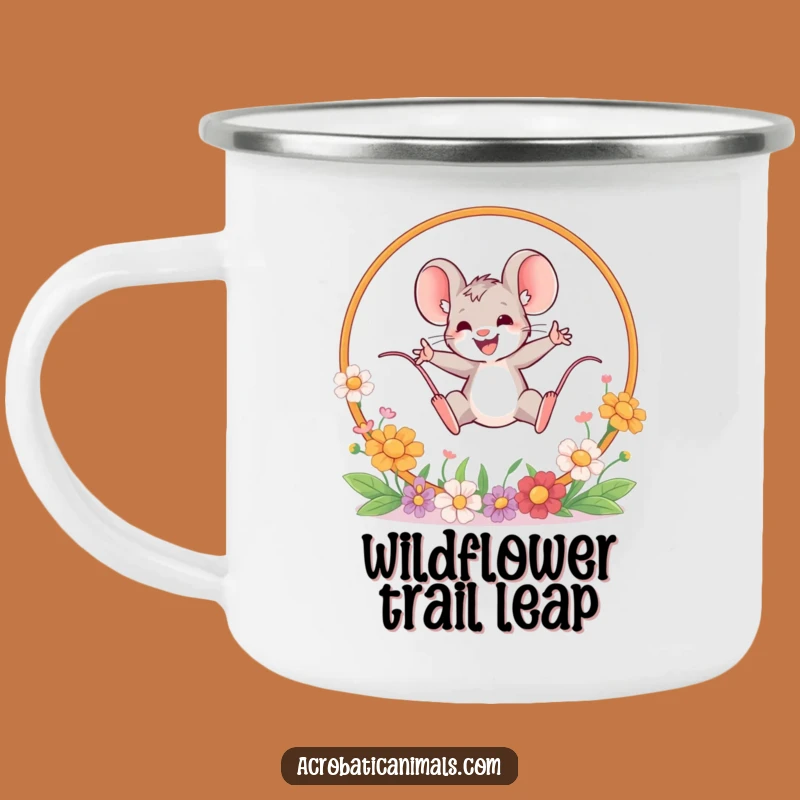 Funny Mouse Leaping Camping Mug - Brave Flower Jumper, Hilarious Outdoor Adventure Gift