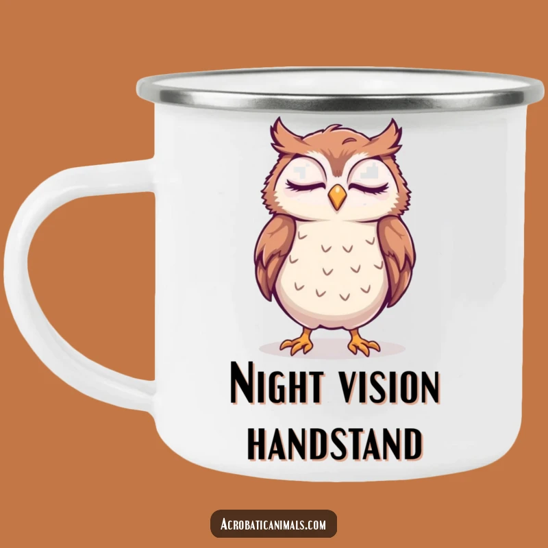 Funny Sleepy Owl Handstand Camping Mug: Adventures with Drowsy Spirit