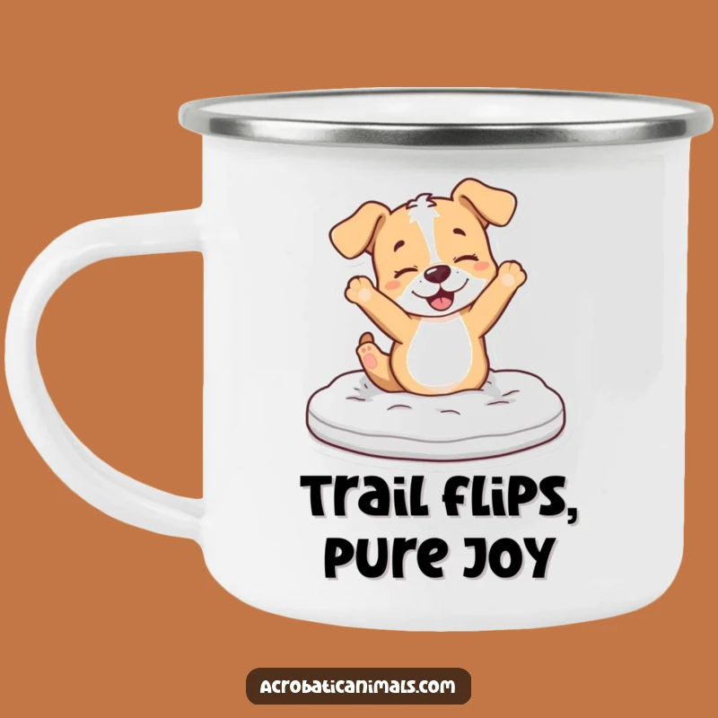 Funny Puppy Flip Camping Mug: Adventure with Canine Gymnastics Flair!