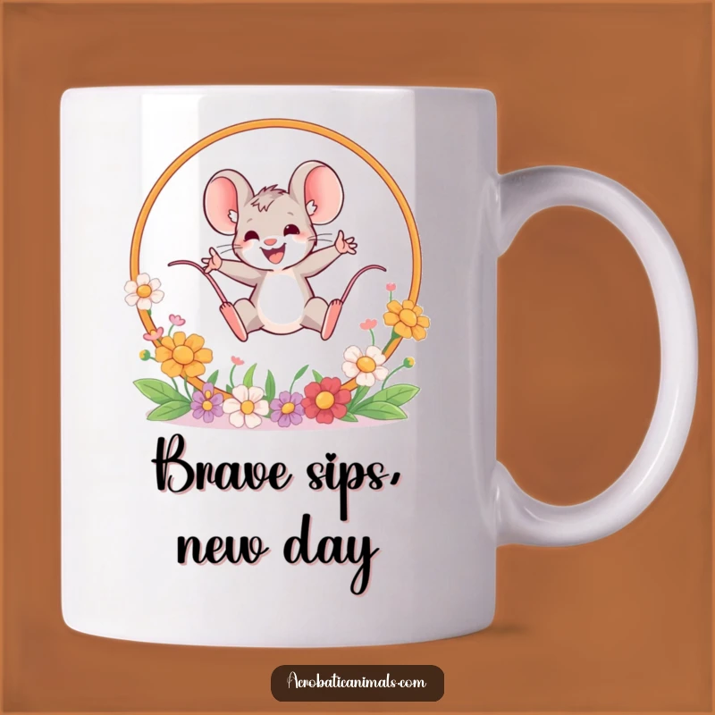 Funny Mouse Leaping Mug - Brave Flower Jumper, Hilarious Courageous Gift Idea
