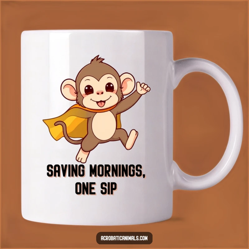 Funny Superhero Monkey Leap Mug - A Hilarious Gift for Chimp Lovers & Comic Fans