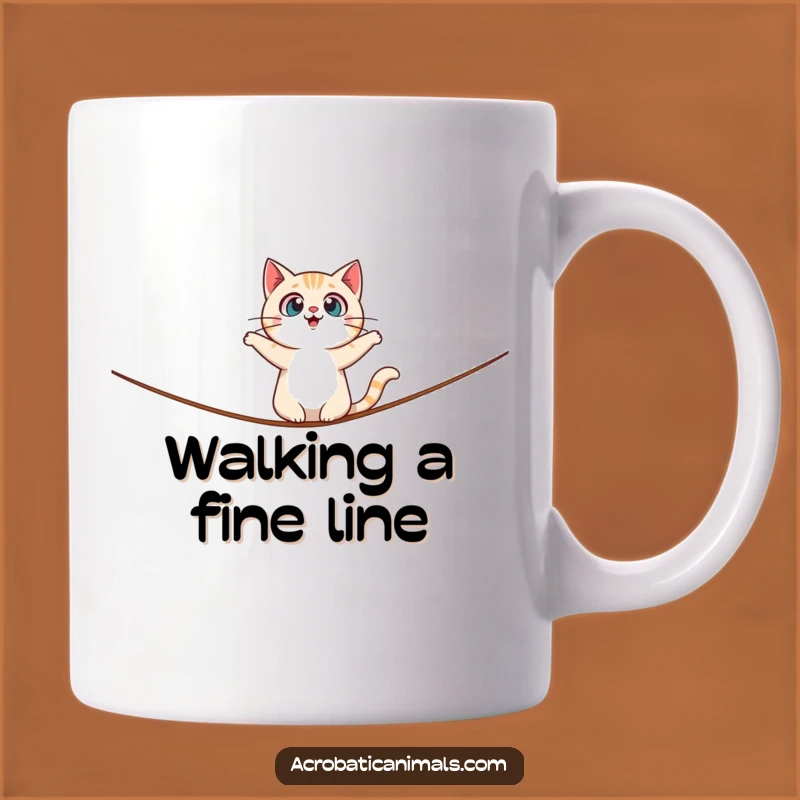 Funny Cat Tightrope Mug: Surprised Acrobat Balance, Perfect Funny Gift