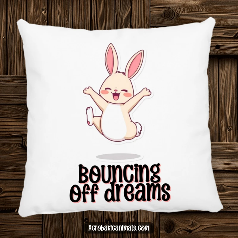 Soft, decorative funny pillow with a cheerful bunny doing a cartwheel, bringing playful energy and comfort to any seating area.