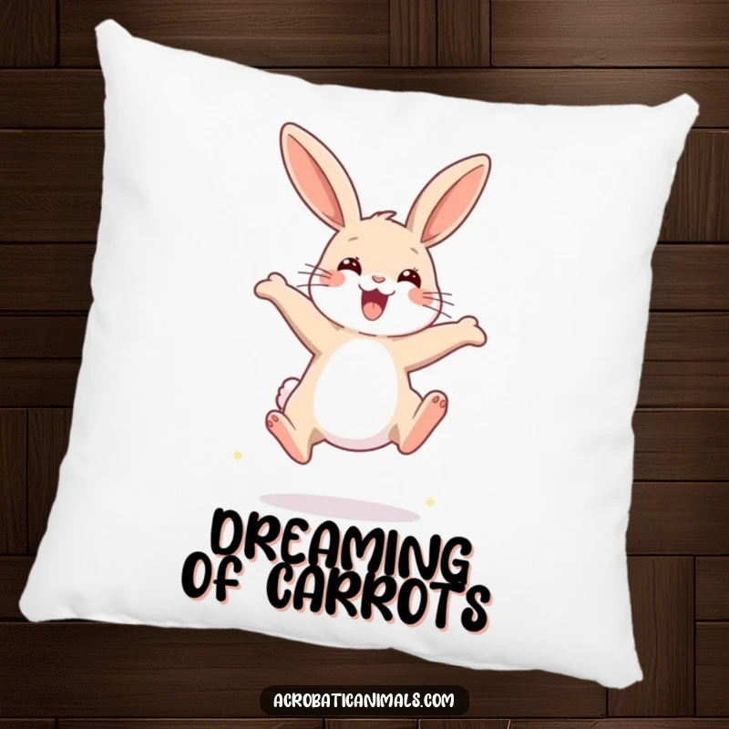Funny Rabbit High Jump Pillow with a cute rabbit mid-leap, providing comfort and humor for any cozy space.