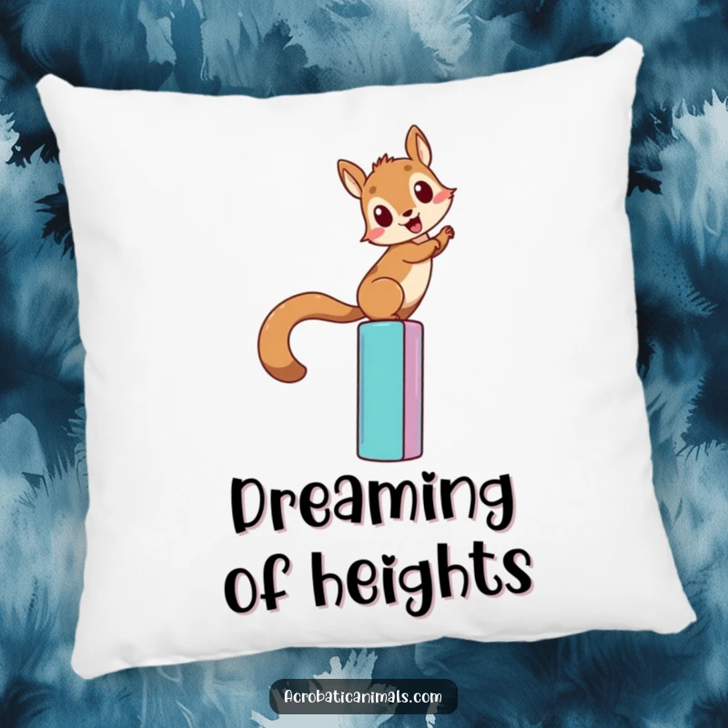 Funny squirrel climbing pillow, depicting a determined squirrel on a colorful bar. Comfortable and humorous home accessory, excellent gift.