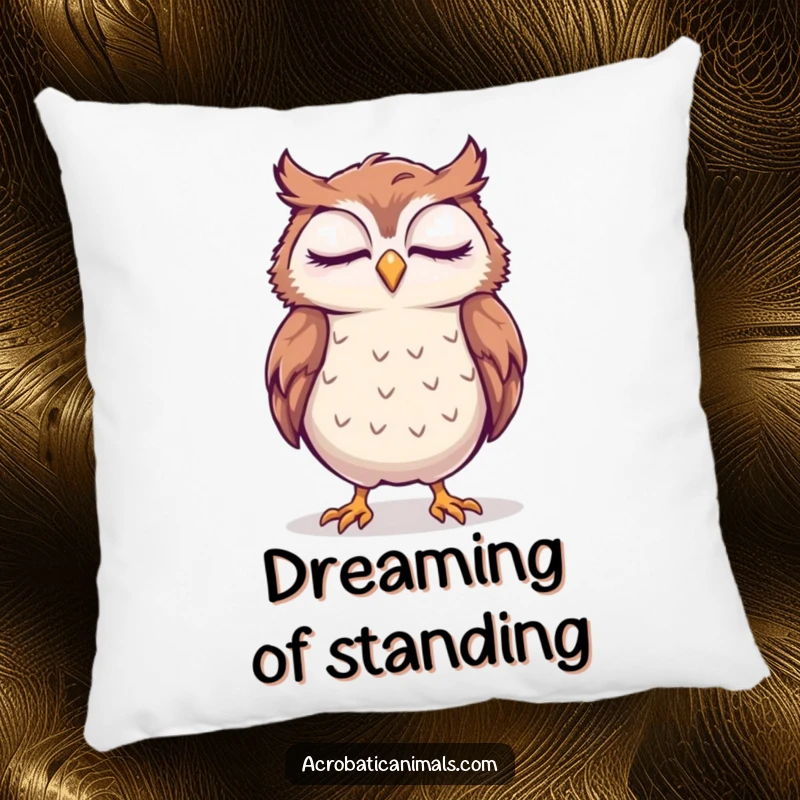 Soft, decorative funny pillow with a sleepy owl attempting a handstand with a smile, bringing cozy humor to any seating area.
