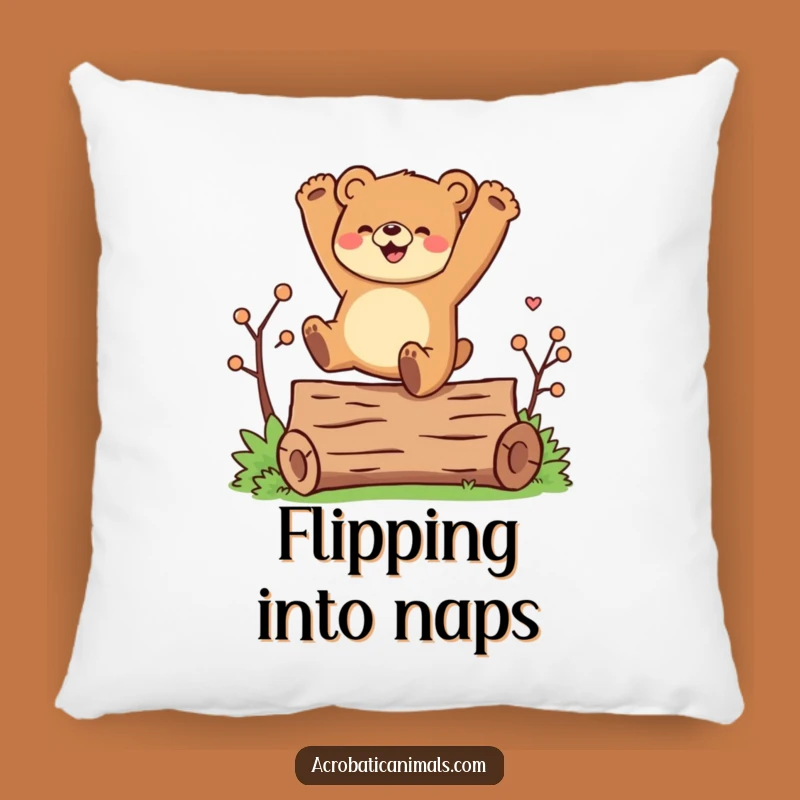 Funny Bear Cartwheel Pillow: Cozy Log Acrobat Comfort, Delightful Funny Gift