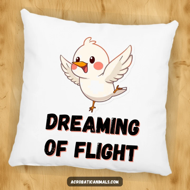 Funny pillow featuring a happy bird in a graceful dive, offering comfort and a touch of whimsical decor.