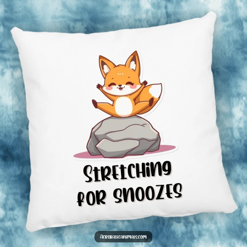 Funny pillow with a cheerful fox character in a split on a rock, offering soft comfort and a playful, flexible design.