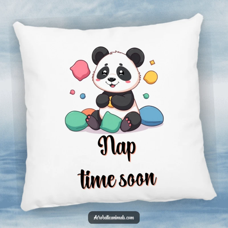 Funny pillow featuring a playful panda mid-juggle with colorful beanbags, adding a soft and humorous touch to any seat.