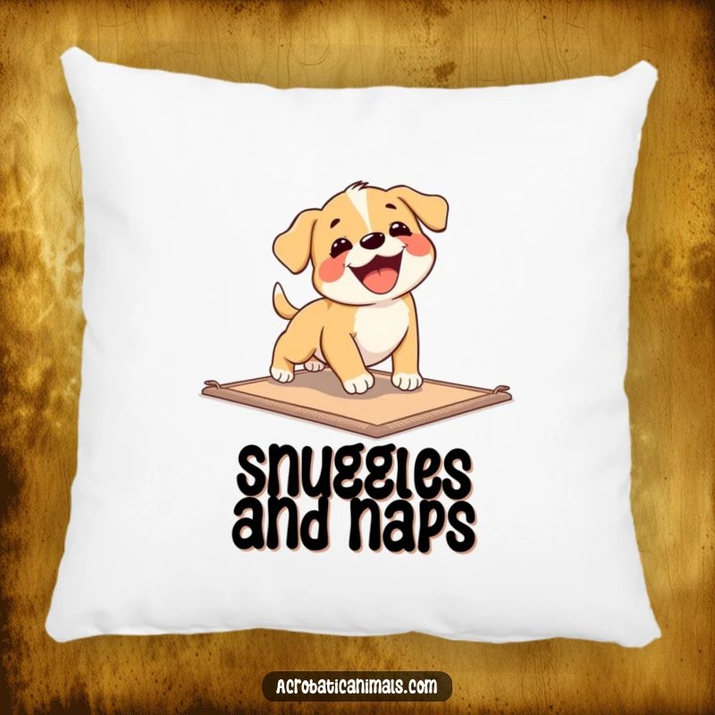 Funny Puppy Tumbles Pillow with a cute puppy doing a funny roll, providing comfort and humor for any couch or bed.