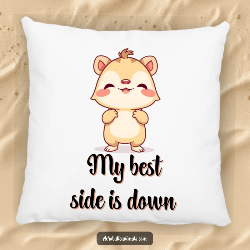 Funny Pillow: A tiny creature proudly performing a handstand, bringing comfort and a humorous vibe to any seating area.