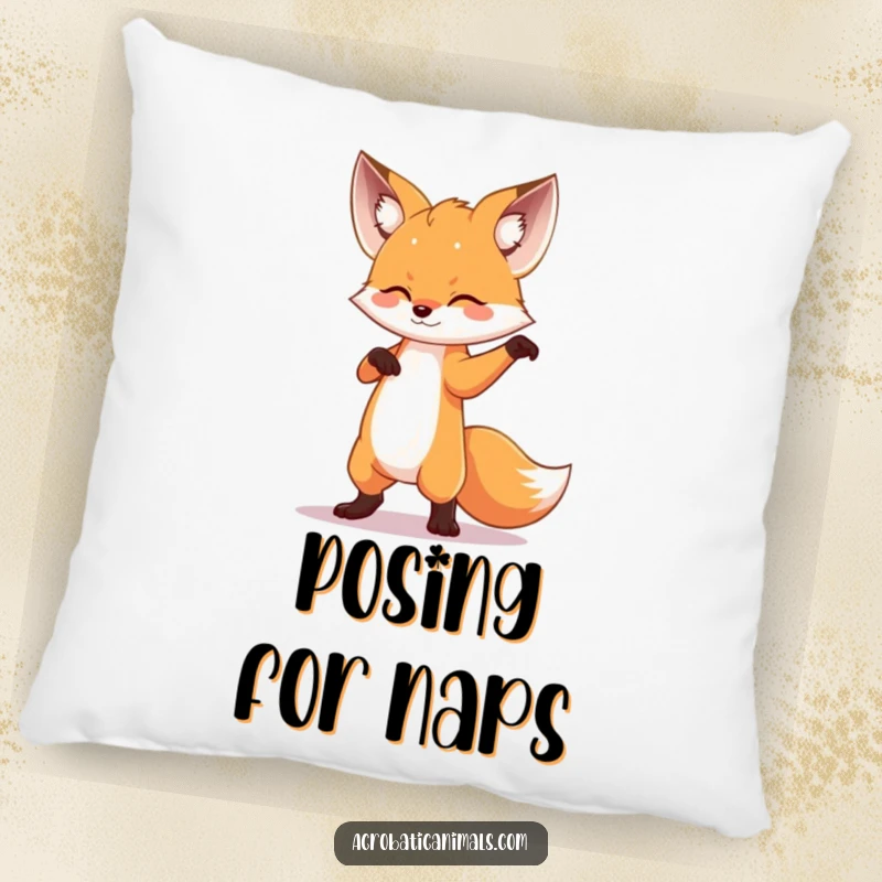 Soft, decorative funny pillow with a small fox striking a dramatic dance pose, bringing theatrical flair and comfort to any seating area.