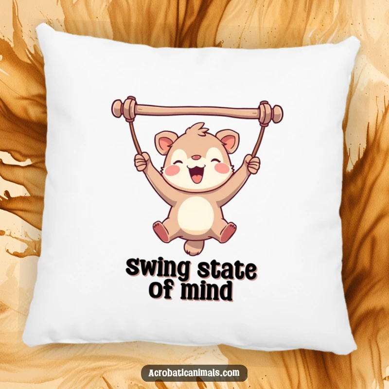 Funny pillow featuring a delighted animal swinging joyfully, perfect for adding comfort and a touch of hilarious happiness to any space.