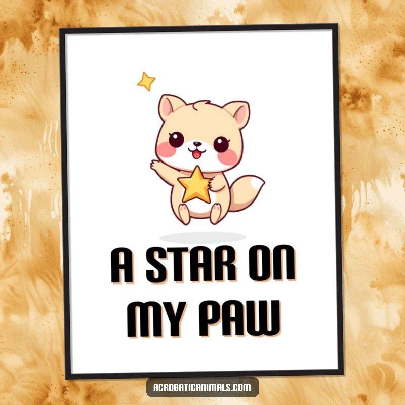Funny Digital Art: A small animal balancing a star on its paw, a whimsical and downloadable art piece.