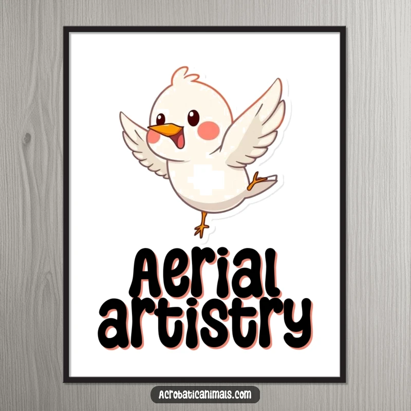 Funny digital art print of a happy bird in a graceful dive, perfect for elegant and humorous wall decor.