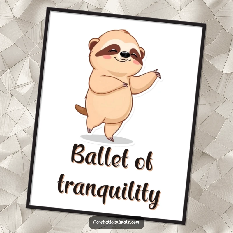 Funny sloth ballet digital art print, featuring a contented sloth in a graceful ballet pose. Instant humorous decor, perfect gift.