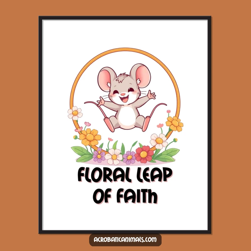 Funny Mouse Leaping Digital Art - Brave Flower Jumper, Instant Hilarious Decor Gift