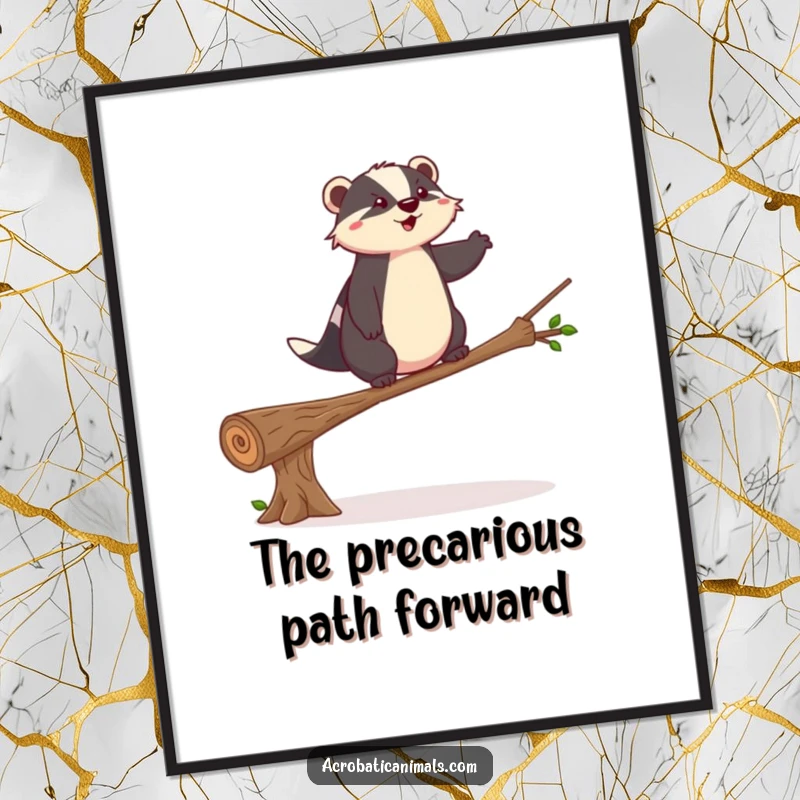 Funny badger digital art print of a tightrope walk, calming and inspiring, an immediate funny gift for art lovers.