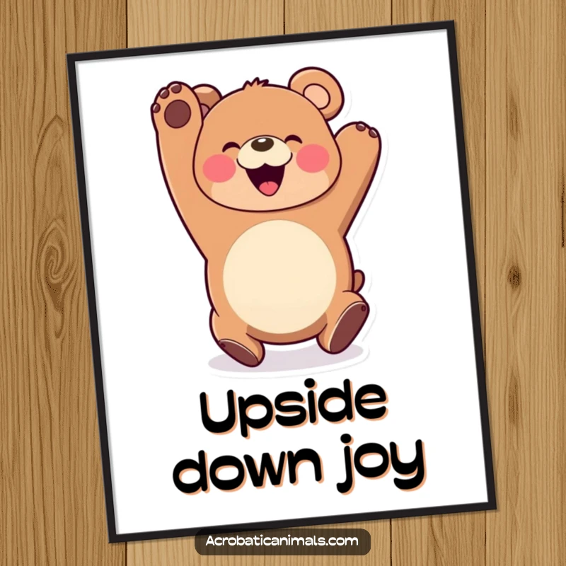 Funny Bear Somersault Digital Art Print: A happy bear somersaulting with a wide smile, high-resolution downloadable art for instant cheer and smiles.