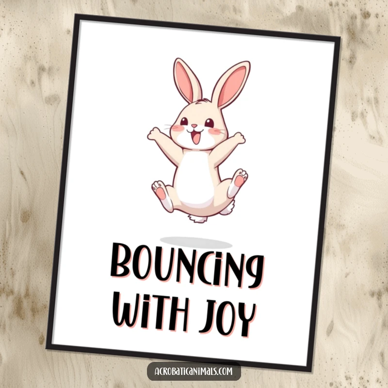 Funny digital art print of a bouncy bunny performing a perfect somersault, radiating pure joy and playful athleticism.