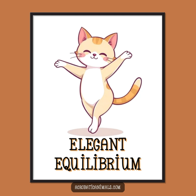 Funny Cat Arabesque Digital Art: Graceful Kitty Ballet Print, Gift