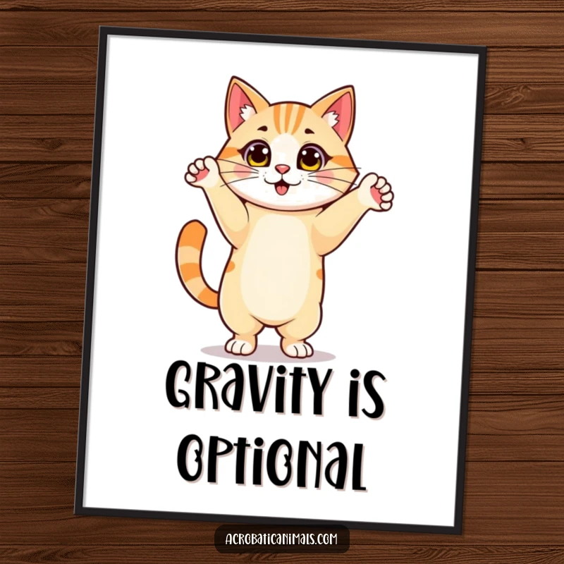 Funny digital art print of a proud cat in a handstand, offering instant decor and a dose of feline-inspired humor. Perfect gift.