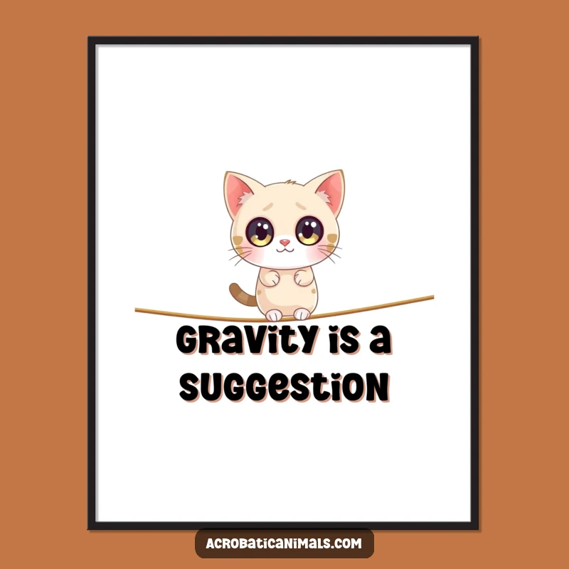 Funny Cat Tightrope Digital Art: Hilarious Print for Wall Decor