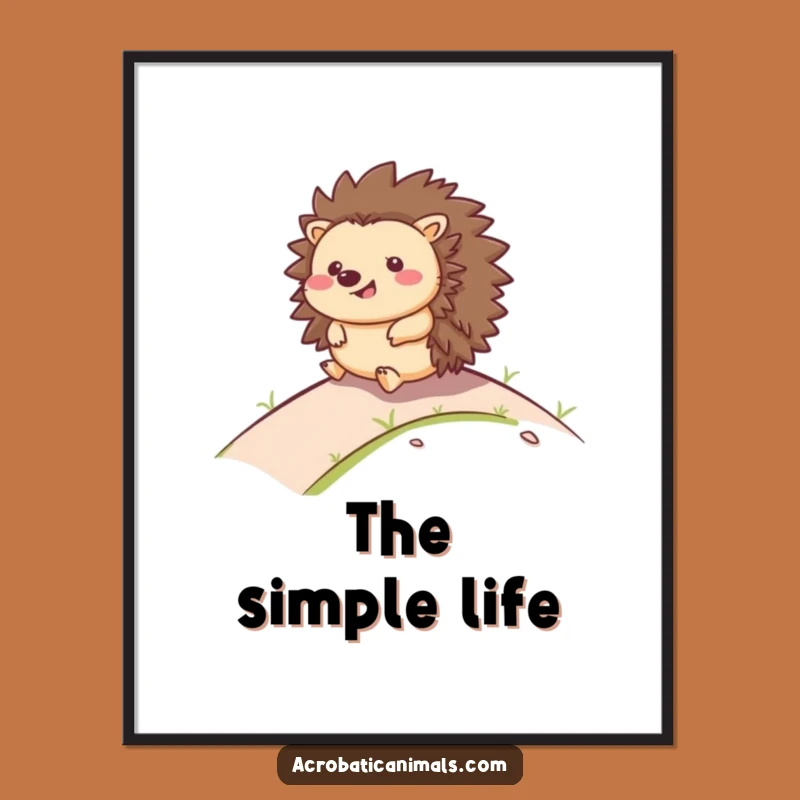 Funny Hedgehog Rolling Digital Art - Cheerful Hillside Print, Instant Funny Gift