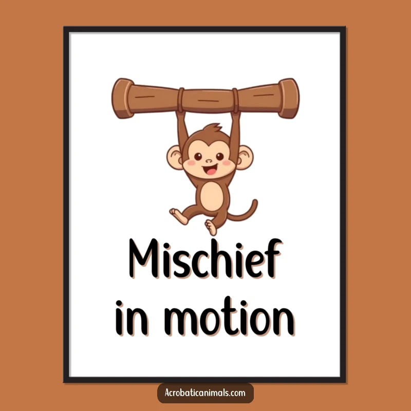 Funny Monkey Swinging Digital Art - Mischievous Acrobat, Instant Hilarious Decor Gift