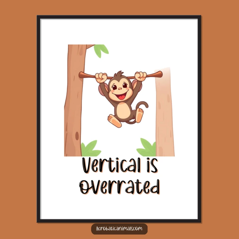 Funny Monkey Swinging Digital Print: Energetic Primate Art, Perfect Funny Gift