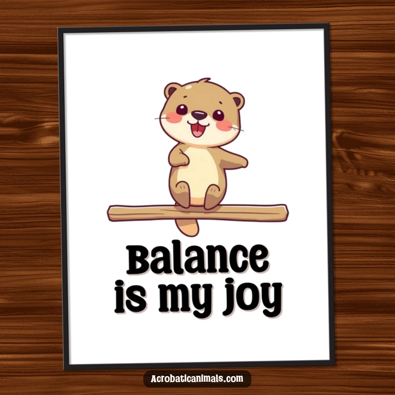 Funny digital art print of a delighted otter spinning on a beam, bringing instant cheer and aquatic humor to any room. Perfect gift.