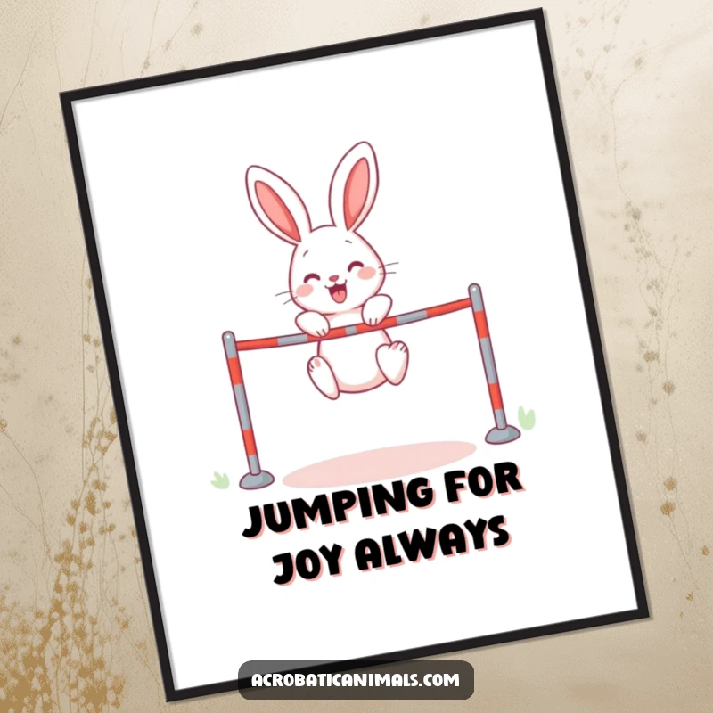 Funny rabbit digital art print of a high jump, vibrant and humorous, an instant funny gift for art lovers.