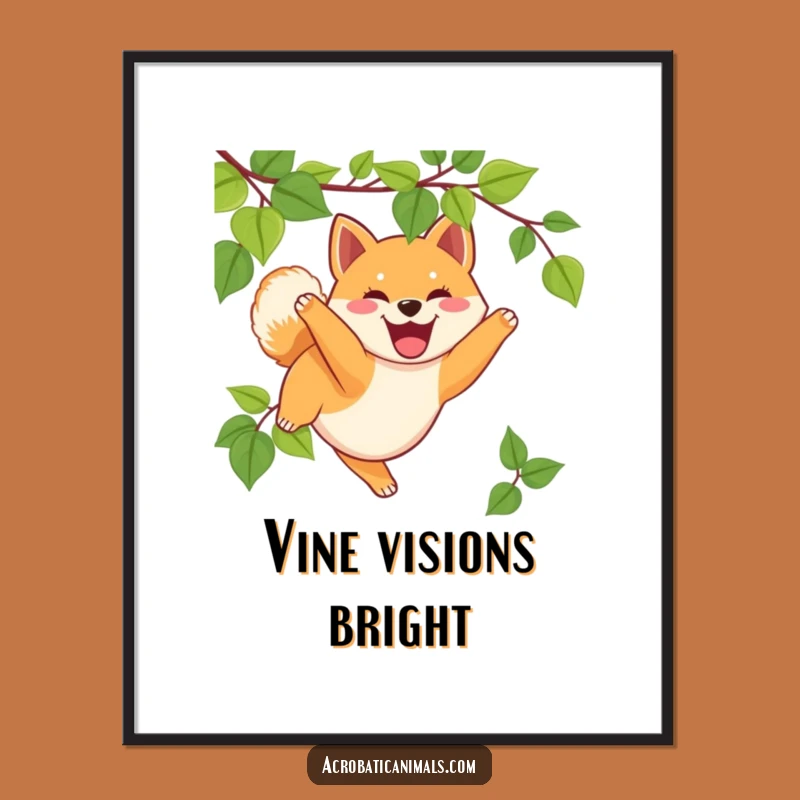 Funny Shiba Inu Digital Art: Swinging Puppy Wall Decor Gift