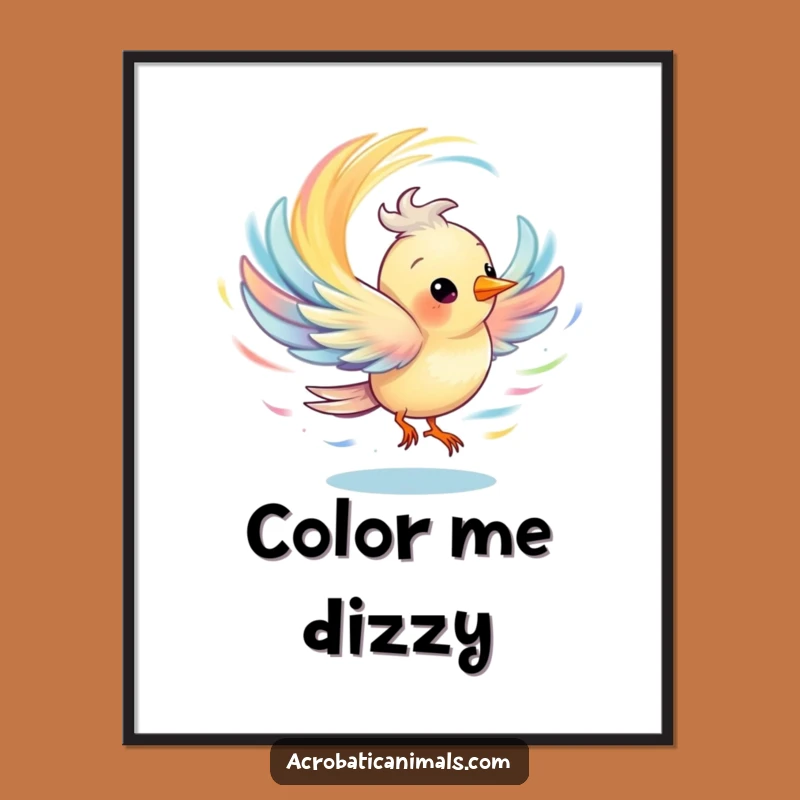 Funny Spinning Bird Digital Art - Vibrant & Hilarious Decor for Your Space