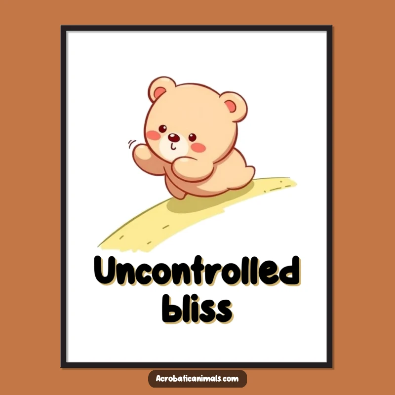 Funny Tumbling Bear Cub Digital Art - Adorable & Hilarious Decor for Your Space