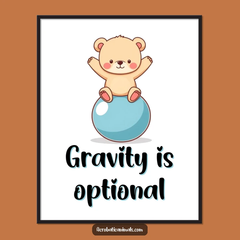 Funny Bear Cub Yoga Ball Digital Art: Instant Laughs for Your Walls