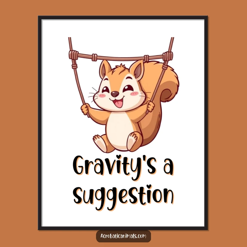 Funny Squirrel Trapeze Digital Art - Whimsical Acrobat Print, Instant Funny Gift