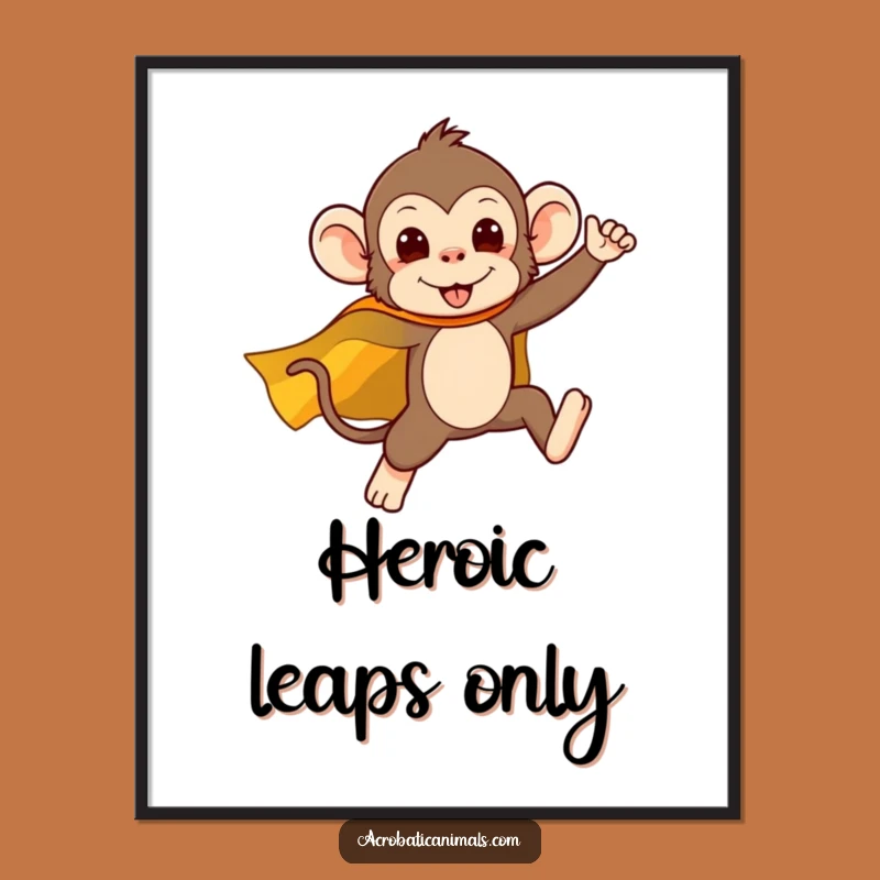 Funny Superhero Monkey Digital Art - High-Res Humorous Leap for Instant Decor