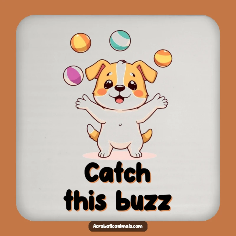 Funny Juggling Dog Coaster: Protect Surfaces with Canine Circus Flair