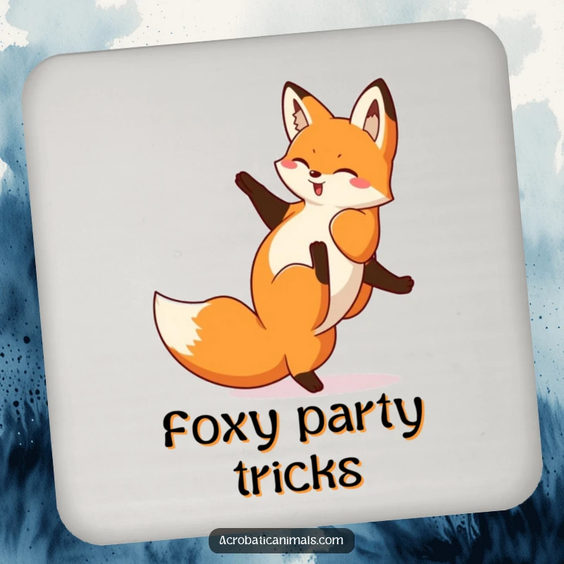 Funny Fox Cartwheel Coaster: Features a playful fox doing a cartwheel, protecting surfaces with humor and agile charm, a great accessory.
