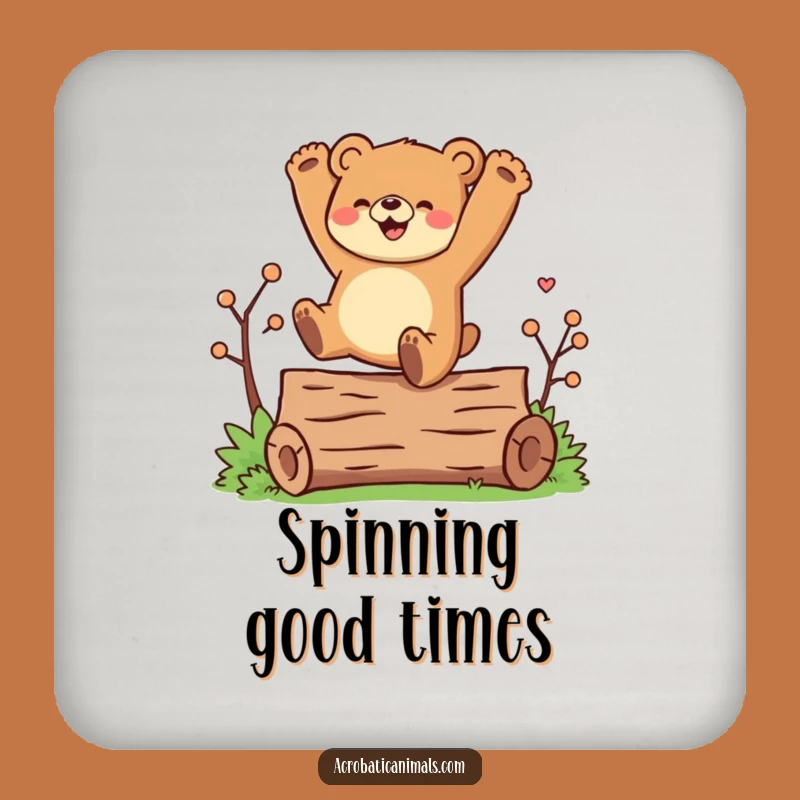 Funny Bear Cartwheel Coaster: Protect Surfaces with Log Acrobat Style, Great Gift