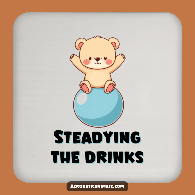 Funny Bear Cub Yoga Ball Drink Coaster: Protect Surfaces with Humor