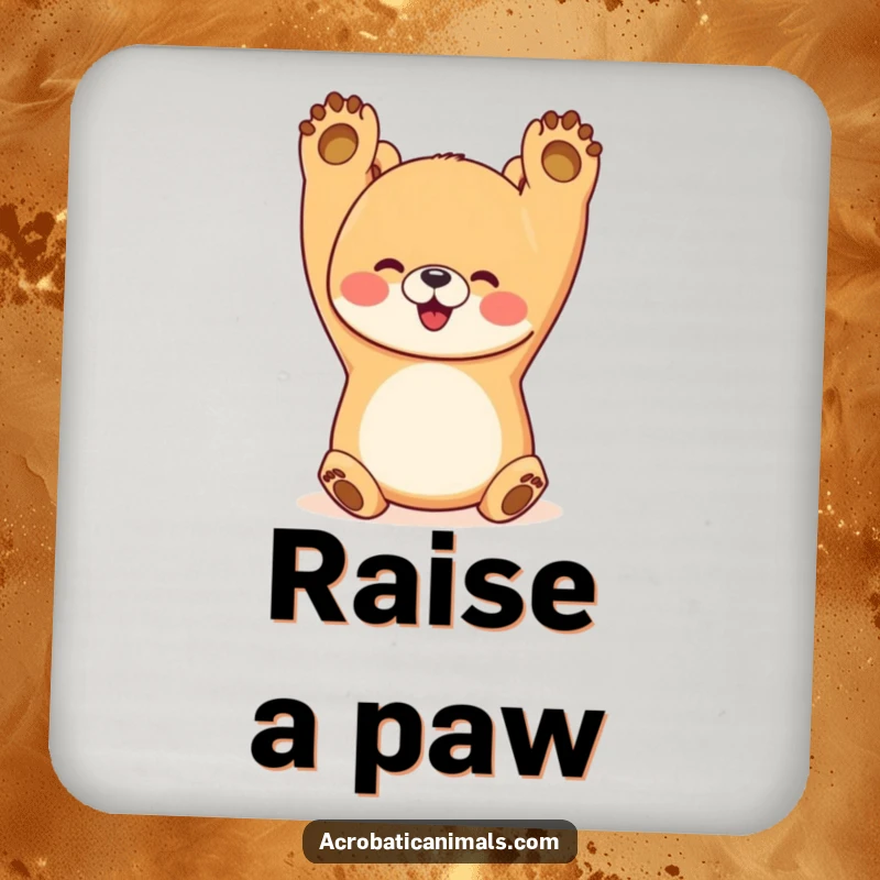 Funny bear coaster with a happy bear performing a perfect handstand, paws up, protecting surfaces with strength and humor.